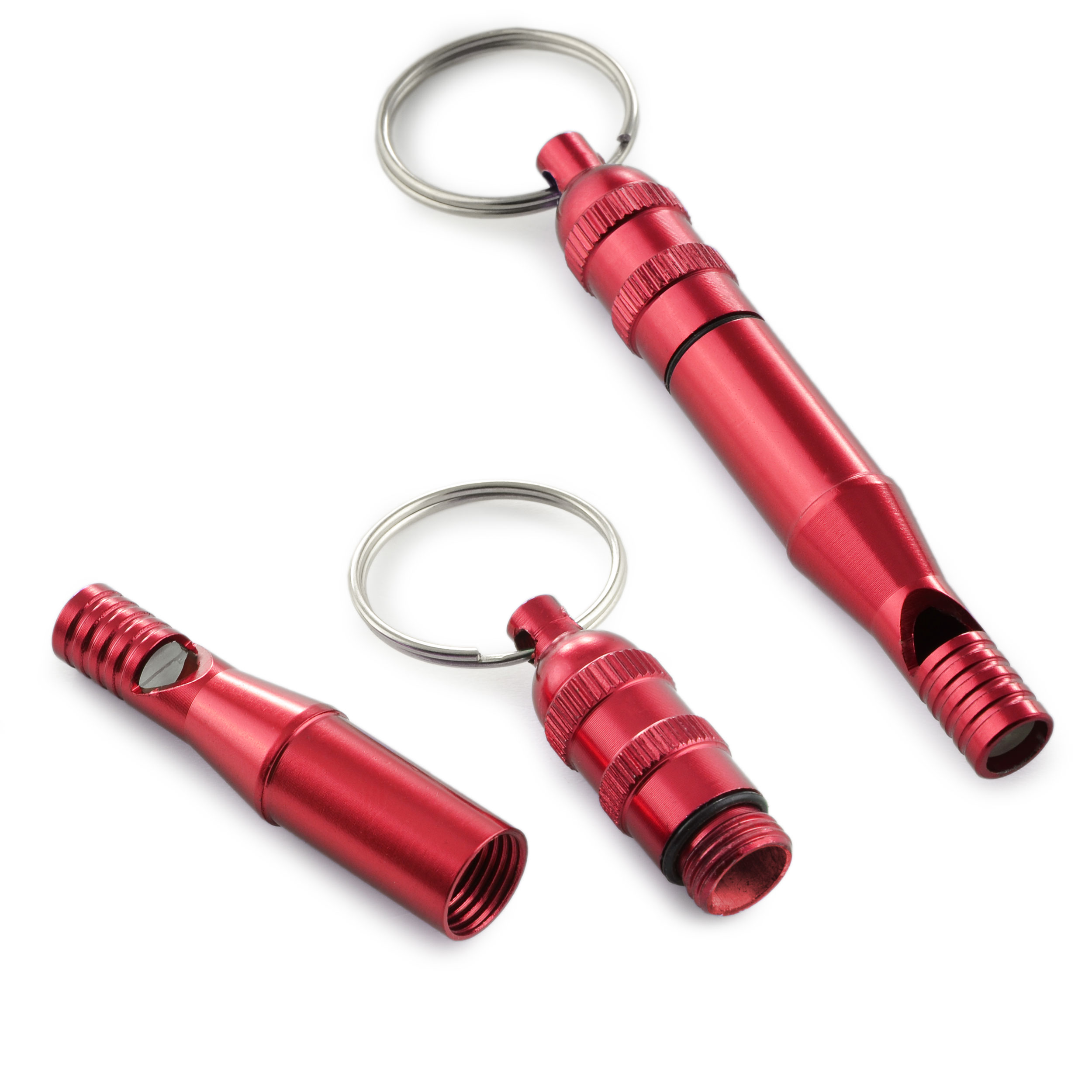 Hundepfeife Aluminium mit  Schraubbehälter für Kleinstteile und Schlüsselring "whistle & storage"
