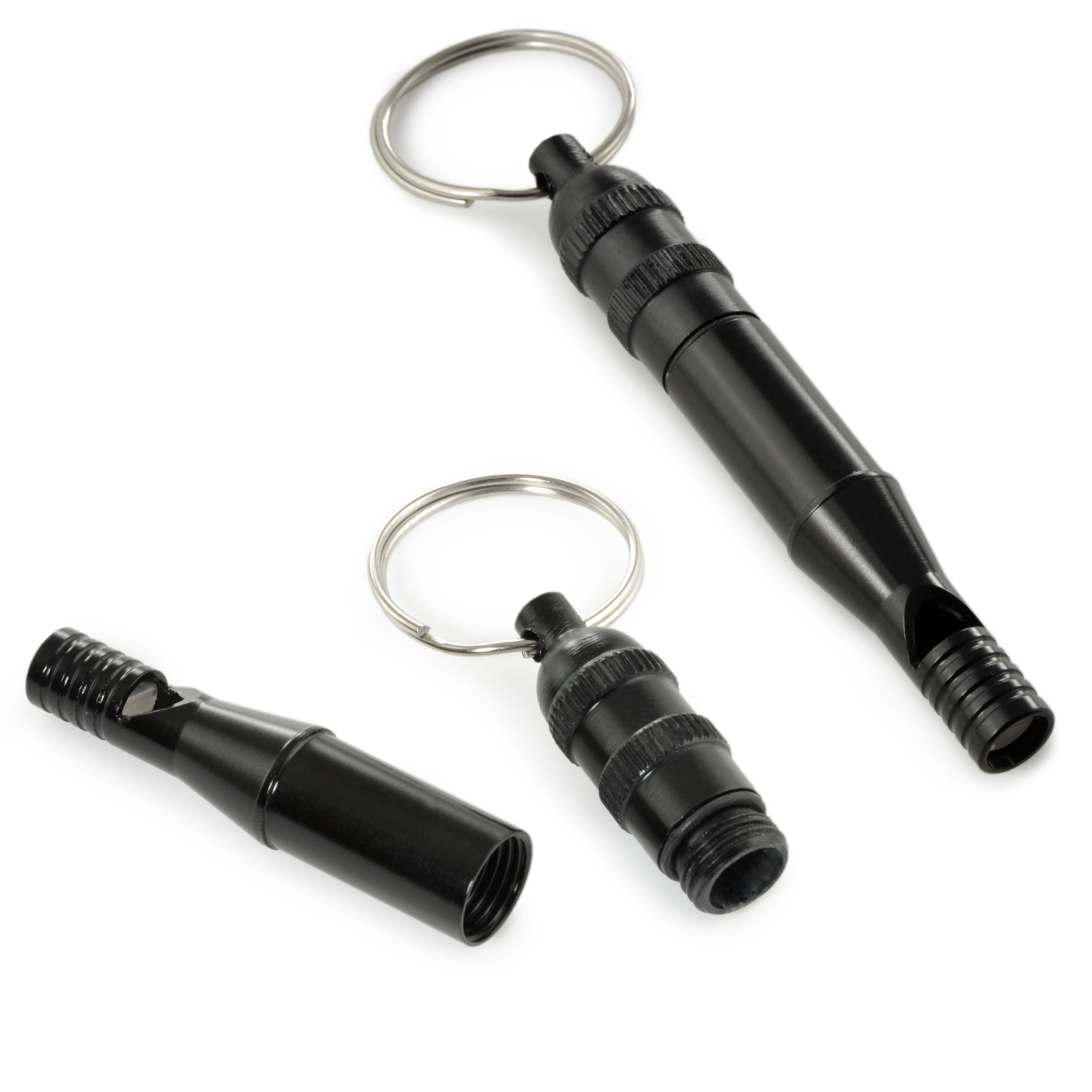 Hundepfeife Aluminium mit  Schraubbehälter für Kleinstteile und Schlüsselring "whistle & storage"